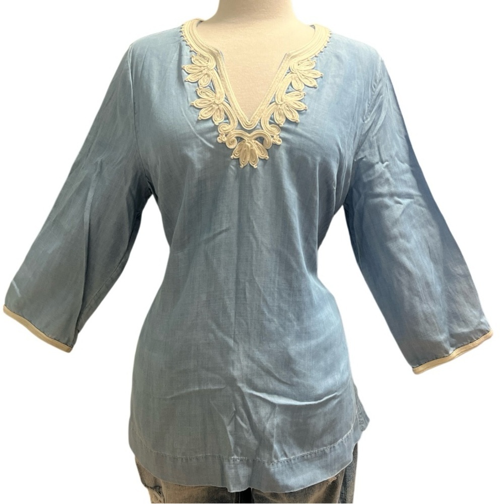 Tommy Bahama Blue Tunic with Cream Embroidery